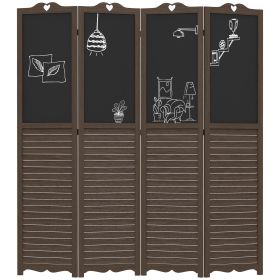 4-Panel Folding Partition with Chalkboard, Privacy Screen, Walnut, Home Office Decor