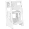 Toddler Tower with Adjustable Platform, White Kitchen Stool Helper with Anti-slip Mat for Kitchen, Bathroom & Bedroom