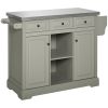 Kitchen Island, Gray, on Wheels with Stainless Steel Top, Spice Rack, Drawers, Utility Portable Multi-Storage Cart