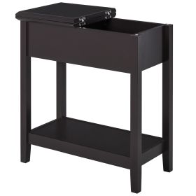 Dark Coffee End Side Table with Flip Top Storage Hinge Cabinet Bottom Shelf Sturdy Base for Living Room