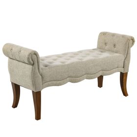 Traditional Button Tufted Shoe Bench Beige Rounded Arm Entryway Bed End Living Room Decor