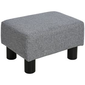 Versatile Accent: 16" Gray Linen Fabric Ottoman Cube Footrest & Pouf