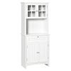 Kitchen Buffet Hutch Cabinet, Freestanding Kitchen Pantry Storage Cabinet Cupboard with Framed Glass Door, Drawer and Microwave Space, White