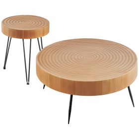 VEVOR 2 Pieces Round Coffee Tables Sets, 31.3 in Industrial Living Room Table with 1 End Side Table
