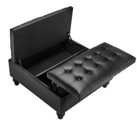 VEVOR 34 in Square Leather Ottoman with Storage, Upholstered Tufted Button Coffee Table Ottoman with Lift-Top & Flip Design