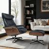 Large Genuine Leather Recliner Lounge Chair With Ottoman Swivel Arm chair Black Walnut
