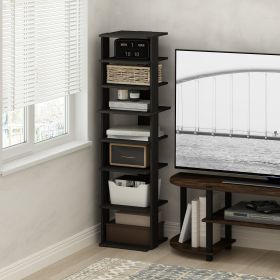 Compact 8-Tier Vertical Space Saving Free Standing Corner Shelf, Display Rack, Espresso