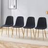 Luxury Simple Chair - Set of 4 BLACK Linen-Cotton Material High Resilience Dining Chair with Metal Golden Leg.Integral metal leg architecture