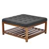 VEVOR Large Square Ottoman Coffee Table, 34.5 Inch Tufted Coffee Table with Solid Wood Shelf Storage