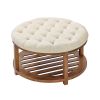 VEVOR Large Round Ottoman Coffee Table, 31.9 Inch Tufted Coffee Table with Solid Wood Shelf Storage