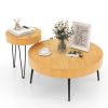 2 Set of Wooden Coffee Table with Metal Legs and Adjustable Foot Pads