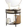 VEVOR Half-moon Rattan Console Table with 2 Drawers, Rattan Entryway Table with Natural Rattan Sliding Door