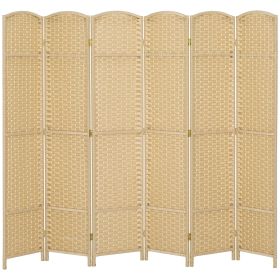 Folding Room Divider Screen 6 Panel 5.6' Tall Privacy Screen Freestanding Room Partition for Home Office, Beige