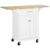 Kitchen Island with Drop Leaf Trolley Cart on Wheels Drawer Cabinet Towel Racks Versatile Use Natural Wood Top and White