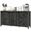 60" Buffet Cabinet, Farmhouse Sideboard with Sliding Barn Doors, Drawers and Adjustable Shelves, Distressed Dark Gray