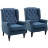 Button-Tufted Accent Chair with High Wingback, Rounded Cushioned Armrests and Thick Padded Seat, Set of 2, Blue