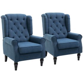 Button-Tufted Accent Chair with High Wingback, Rounded Cushioned Armrests and Thick Padded Seat, Set of 2, Blue