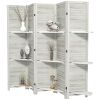 5 Panel 67" Tall Wood Privacy Screen Room Divider with 3 Shelves and Folding Storage for Bedroom, Distressed White