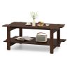 2-Tier Coffee Table Slatted Wood Center Table with Storage Shelf