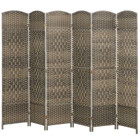 Folding Room Divider Screen 6 Panel 6' Tall Privacy Screen Freestanding Wood Partition for Home Office, Dark Rustic Oak
