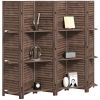 6 Panel 67" Tall Wood Privacy Screen Room Divider with 3 Shelves and Folding Storage for Bedroom, Walnut