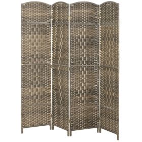 Folding Room Divider Screen 4 Panel 6' Tall Privacy Screen Freestanding Wood Partition for Home Office, Dark Rustic Oak