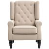 Wingback Accent Chair for Living Room, Button-Tufted Lounge Chair with Round Armrests and Wood Legs, Beige
