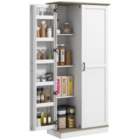70" Storage Pantry Cupboards, Freestanding Cabinet w/ Spice Racks & Adjustable Shelves, Tall Pantry for Home, Dining, White