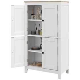 Bathroom Storage Cabinet, Modern Bathroom Floor Cabinet with 4 Doors and 2 Adjustable Shelves, White