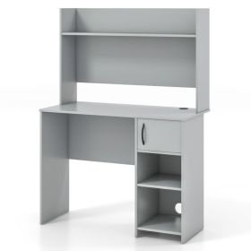 Home Office Desk with Raised Display Shelf and 2 Open Shelves