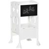 2 in 1 Kids Foldable Kitchen Step Stool, Toddler Standing Tower with Chalkboard and Lockable Handrail for Children 3-6 Years Old, White