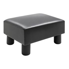 Ottoman Foot Rest, Small Foot Stool with Faux Leather Upholstery, Rectangular Ottoman Footrest with Padded Foam Seat and Plastic Legs, Bright Black