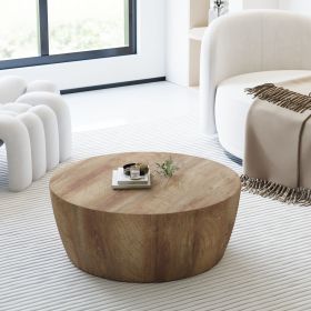 29.53" high-quality MDF natural color round table, modern industrial natural fully assembled drum coffee table, suitable for home&kitchen