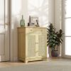 Kitchen Storage Cabinet, Sideboard Floor Cupboard with Solid Wood Top, Adjustable Shelf, and 2 Drawers, Natural