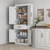 72" Kitchen Tall Cabinet, Freestanding Pantry Storage with Barn Doors & 5 Adjustable Shelves for Home, Dining Room, White