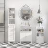 Tall Linen Cabinet Bathroom Floor Storage 3-Tier Shelf Cupboard White