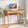 Bamboo Writing Desk with 2 Storage Drawers and Open Shelf