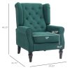 Dark Green High Wingback Lounge Chair, Button-Tufted with Round Armrests, Wood Legs for Living Room