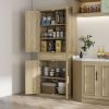 72" Kitchen Pantry Storage Cabinet with Rattan Doors, Drawer, 5-Tier Shelf and Adjustable Shelves, Oak