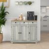Kitchen Storage Cabinet, Sideboard with Solid Wood Top, Adjustable Shelf, 3 Drawers, Light Gray