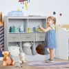 Freestanding Kids Toy Storage Organizer, Grey Cabinet with Bookcase Display Shelf, Wardrobe for Bedroom with Drawers