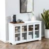 White Stackable Sideboard with Glass Door & Ample Storage for Modern Dining Room or Kitchen