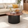 Round coffee table, living room table with solid wood frame and wooden tabletop