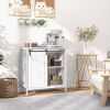 White Buffet Cabinet Farmhouse Sideboard Bar Kitchen Storage Adjustable Shelf Sliding Barn Door