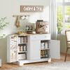 Modern Sideboard Cabinet, 41" Kitchen Buffet Cabinet with Drawer, Adjustable Shelf, 3 Doors for Dining Room, White