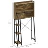 Over the Toilet Storage Cabinet, Over Toilet Bathroom Organizer with 3 Compartments, 4 Open Shelves, Rustic Brown