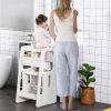 Toddler Tower with Adjustable Platform, White Kitchen Stool Helper with Anti-slip Mat for Kitchen, Bathroom & Bedroom