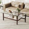 42 Inch Rectangular 2-Tier Glass Coffee Table with Storage Shelf