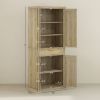 72" Kitchen Pantry Storage Cabinet with Rattan Doors, Drawer, 5-Tier Shelf and Adjustable Shelves, Oak