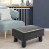 Ottoman Foot Rest, Small Foot Stool with Faux Leather Upholstery, Rectangular Ottoman Footrest with Padded Foam Seat and Plastic Legs, Bright Black